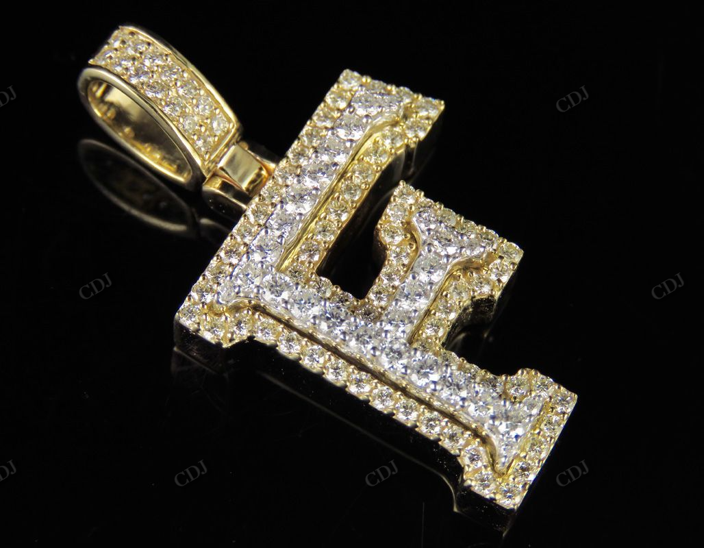 1.5" 1.5 CTW 14k Solid Two Tone Gold Diamond Initial 'F' Letter Pendant CustomDiamJewel