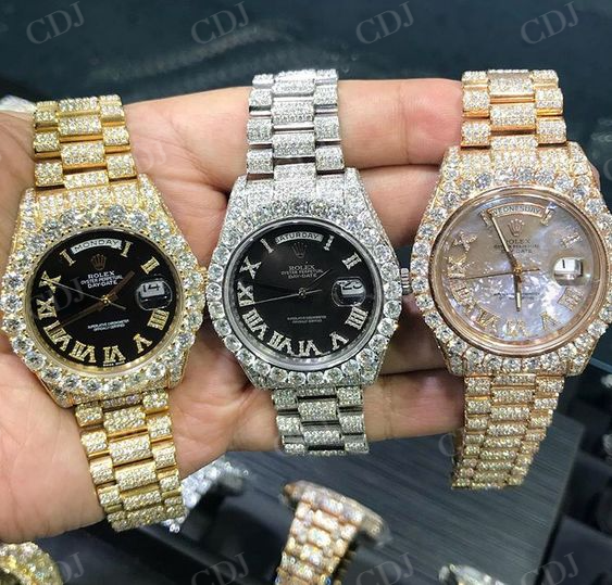 Hip Hop 36mm Two Tone Ladies Rolex Moissanite Watch customdiamjewel