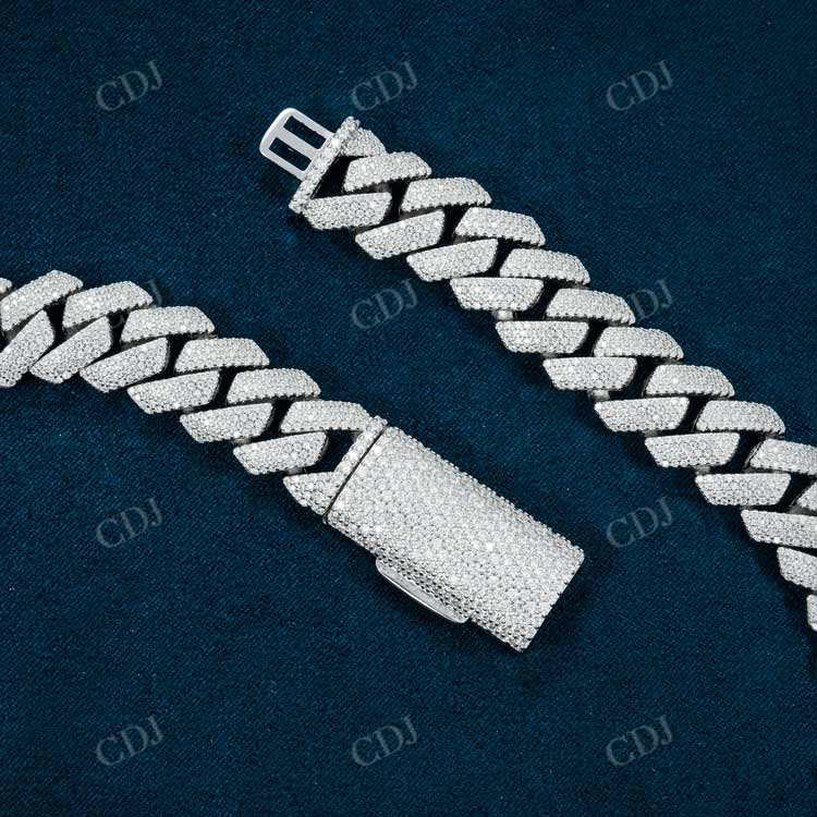 4 Row Round Diamond White Gold Cuban Link Chain hip hop jewelry customdiamjewel   