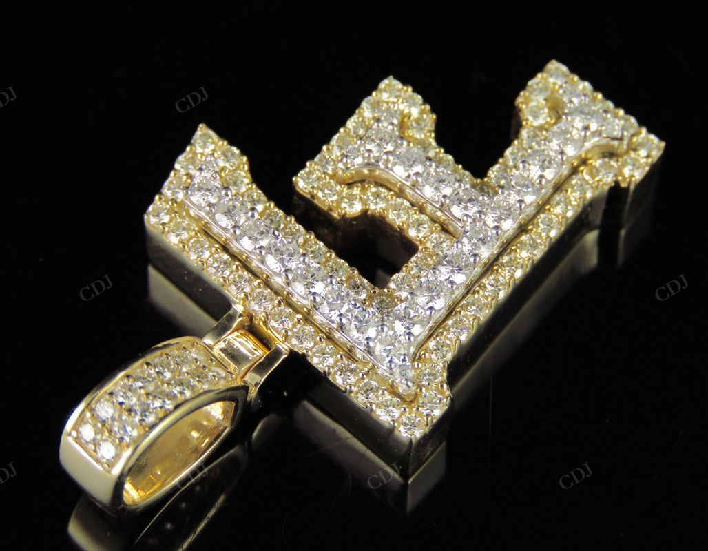1.5" 1.5 CTW 14k Solid Two Tone Gold Diamond Initial 'F' Letter Pendant CustomDiamJewel