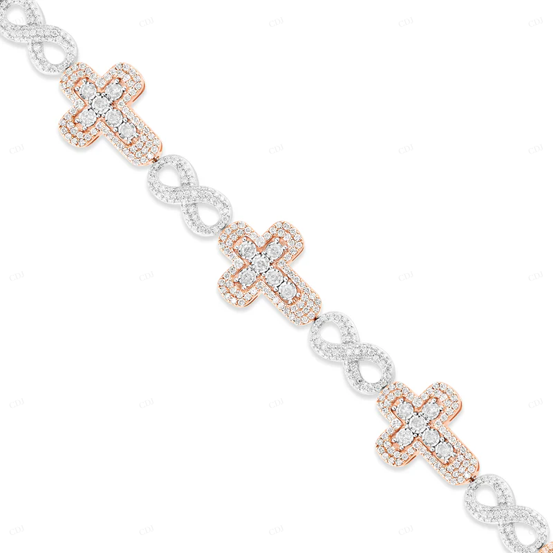 14k Gold Two Tone East West Infinity Diamond Cross Bracelets CustomDiamJewel