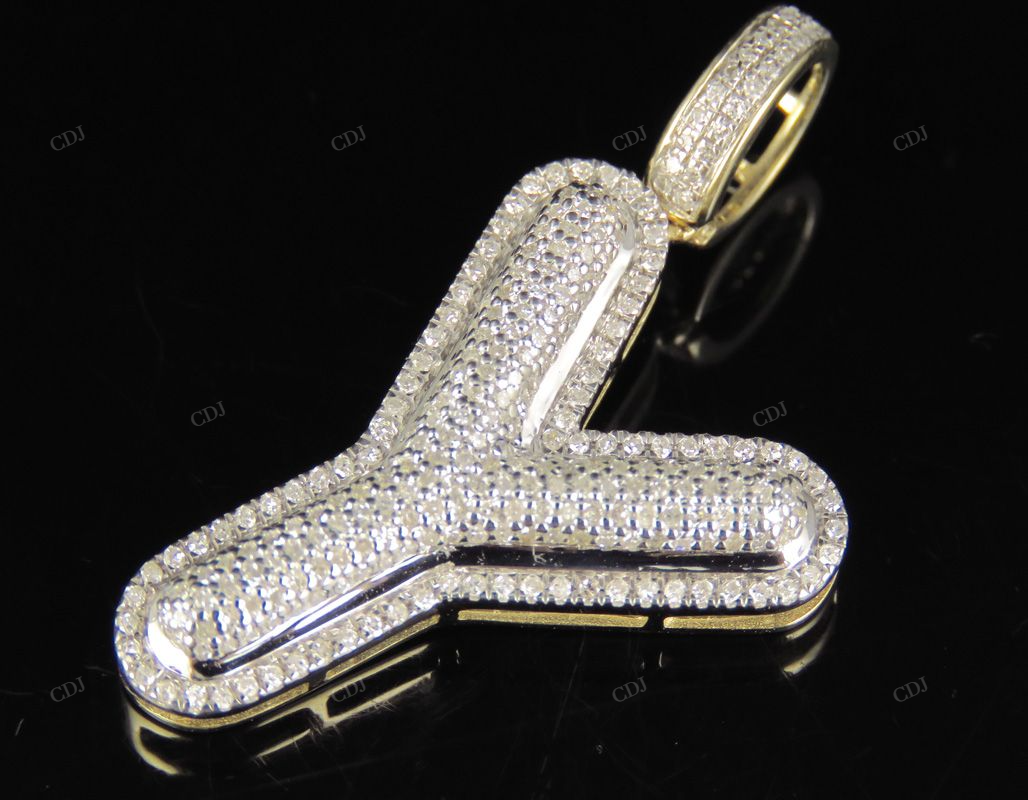 1.5" 0.75 CTW 18K Gold Real Diamond Bubble Initial Y Letter Pendant CustomDiamJewel