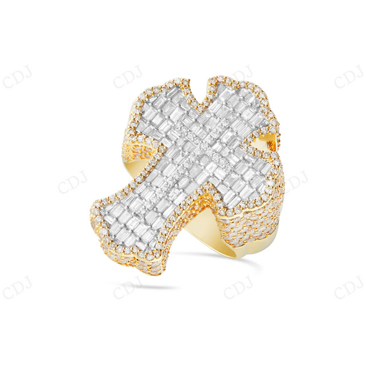 Yellow Gold Plated Baguette Diamond Cross Hip Hop Ring hip hop jewelry CustomDiamJewel