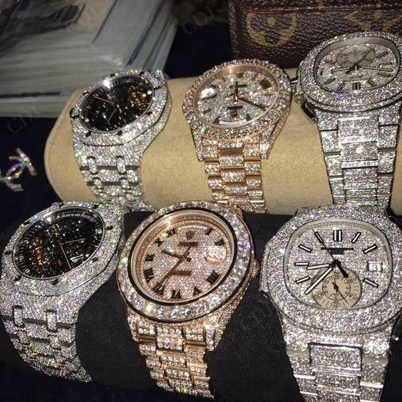 Customized Belt Two Tone Iced Out Bust Down Luxury Moissanite Rolex Watch customdiamjewel
