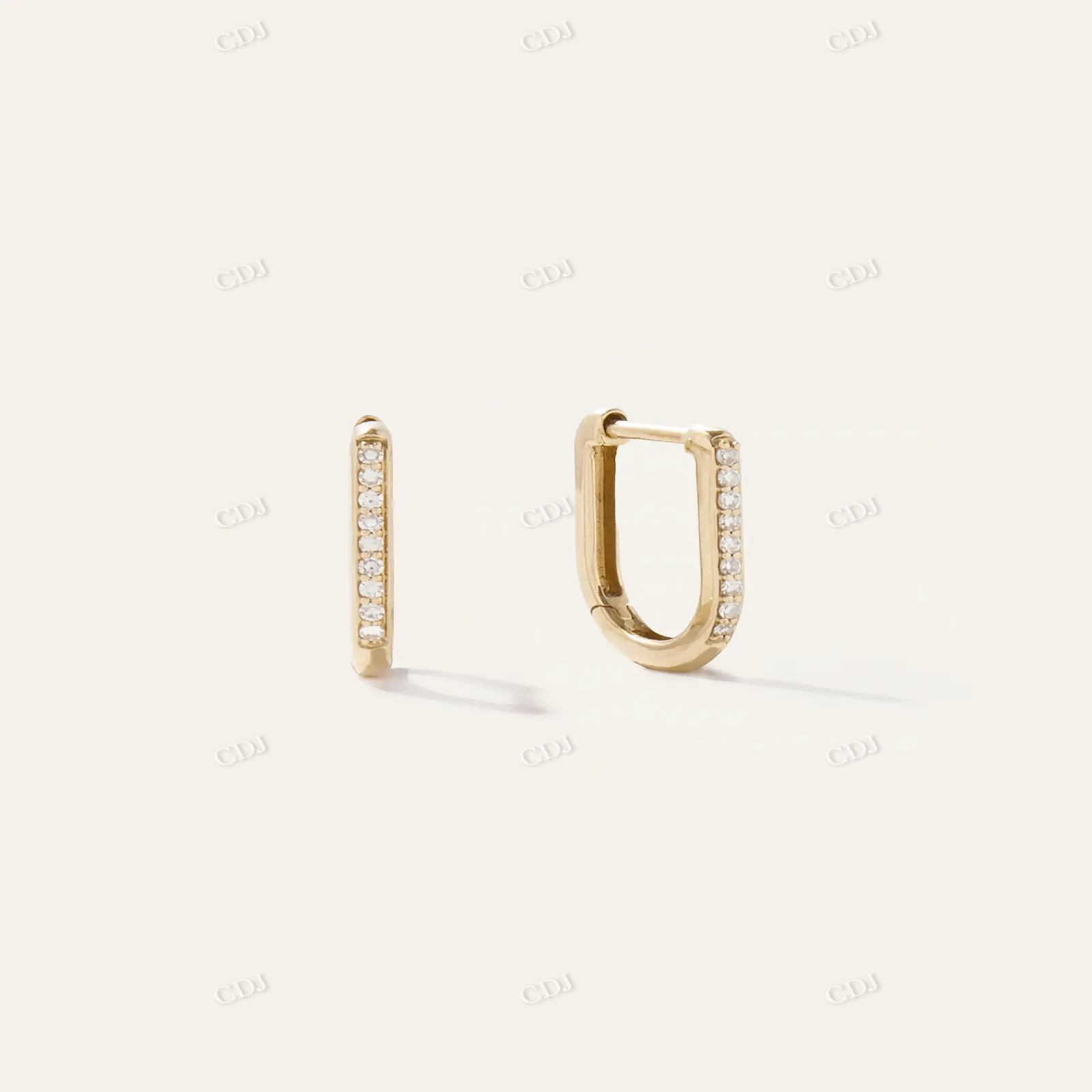 Yellow Gold Diamond Pave U Huggie Hoops customdiamjewel