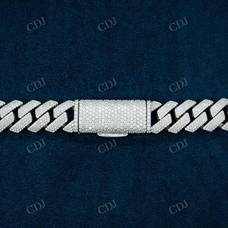 4 Row Round Diamond White Gold Cuban Link Chain hip hop jewelry customdiamjewel   