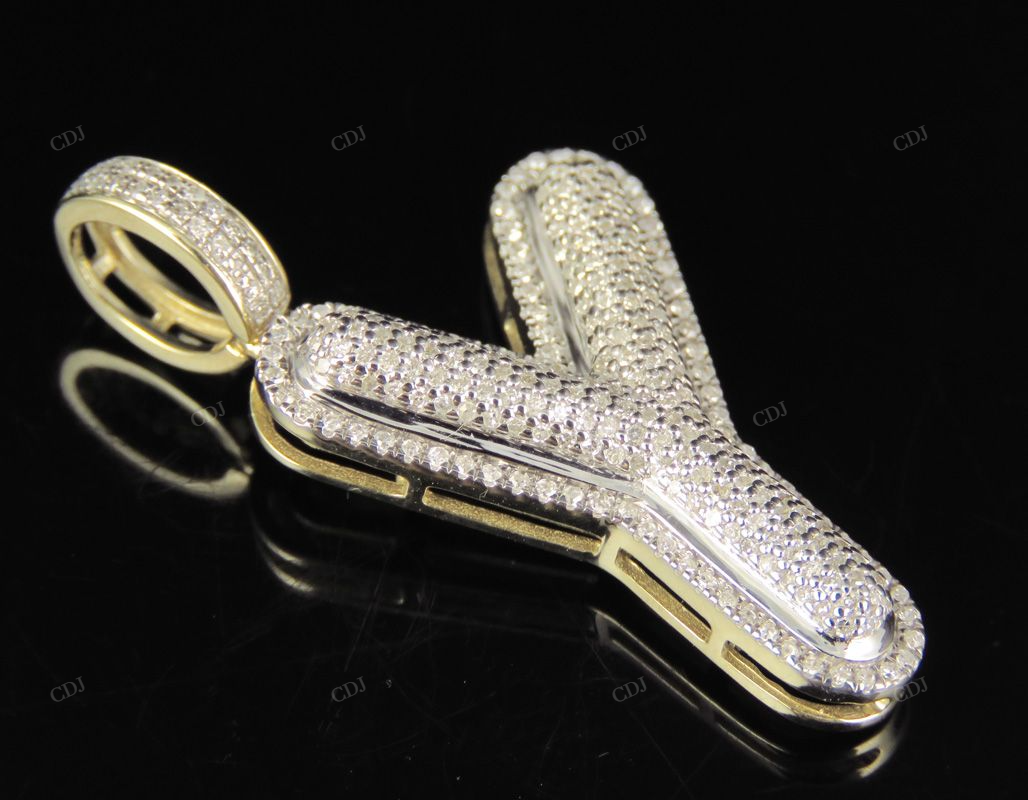 1.5" 0.75 CTW 18K Gold Real Diamond Bubble Initial Y Letter Pendant CustomDiamJewel
