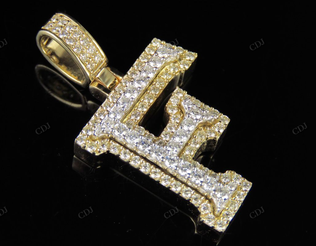 1.5" 1.5 CTW 14k Solid Two Tone Gold Diamond Initial 'F' Letter Pendant CustomDiamJewel