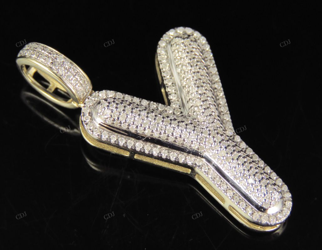 1.5" 0.75 CTW 18K Gold Real Diamond Bubble Initial Y Letter Pendant CustomDiamJewel