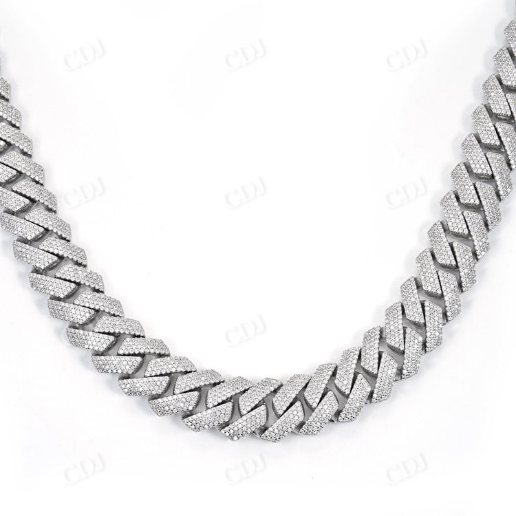 4 Row Round Diamond White Gold Cuban Link Chain hip hop jewelry customdiamjewel   
