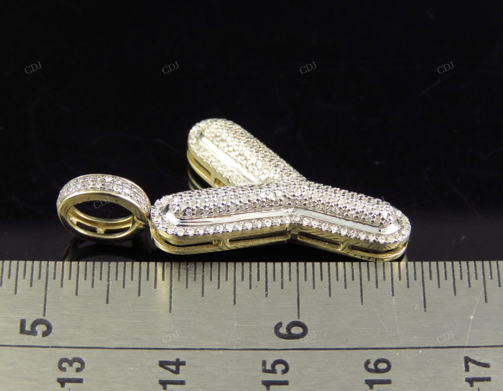 1.5" 0.75 CTW 18K Gold Real Diamond Bubble Initial Y Letter Pendant CustomDiamJewel