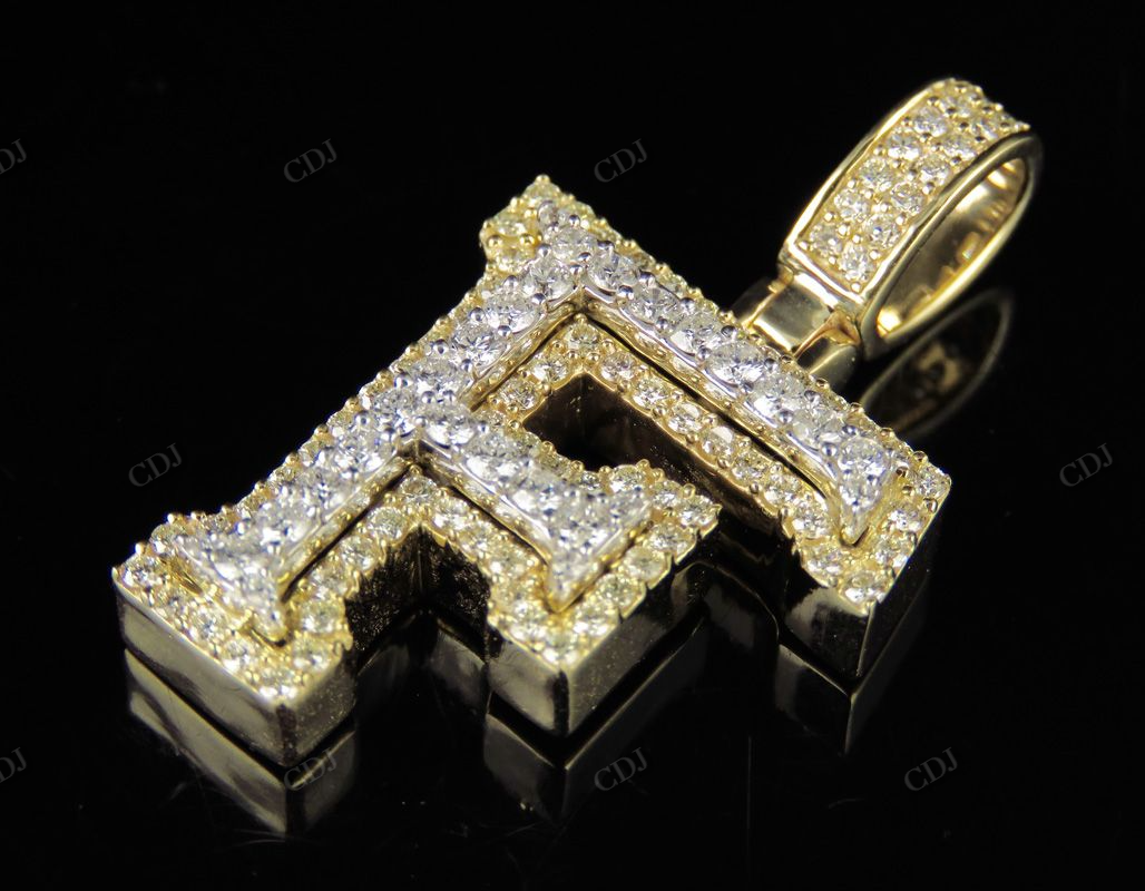 1.5" 1.5 CTW 14k Solid Two Tone Gold Diamond Initial 'F' Letter Pendant CustomDiamJewel