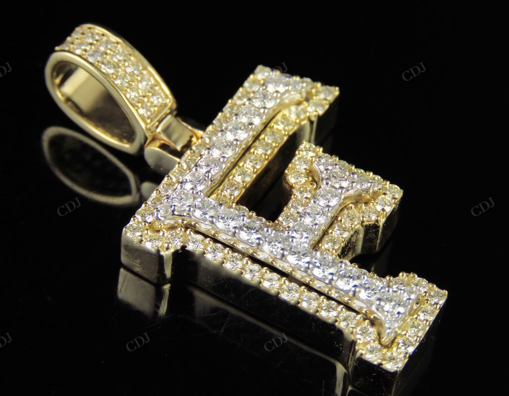 1.5" 1.5 CTW 14k Solid Two Tone Gold Diamond Initial 'F' Letter Pendant CustomDiamJewel