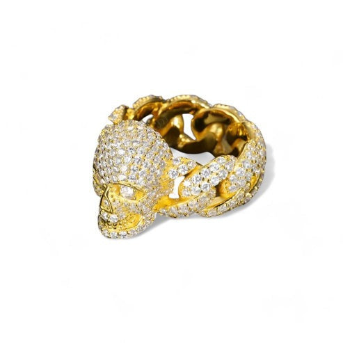 Hip Hop 10K Yellow Gold Moissanite Cuban Skull Ring hip hop jewelry CustomDiamJewel