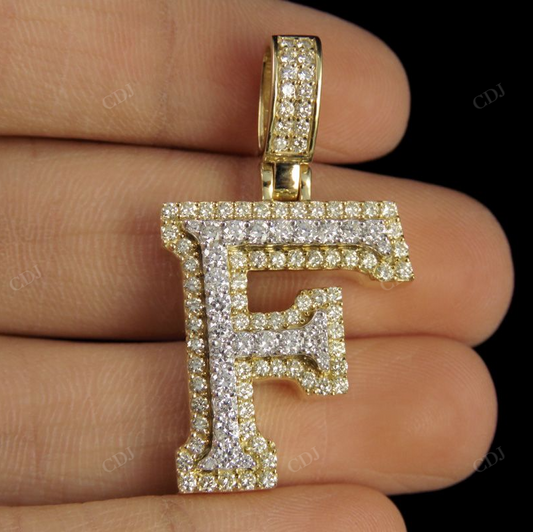 1.5" 1.5 CTW 14k Solid Two Tone Gold Diamond Initial 'F' Letter Pendant CustomDiamJewel