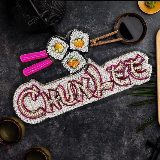 Pink Border Set CHUNLEE Letter Diamond Pendant hip hop jewelry customdiamjewel   