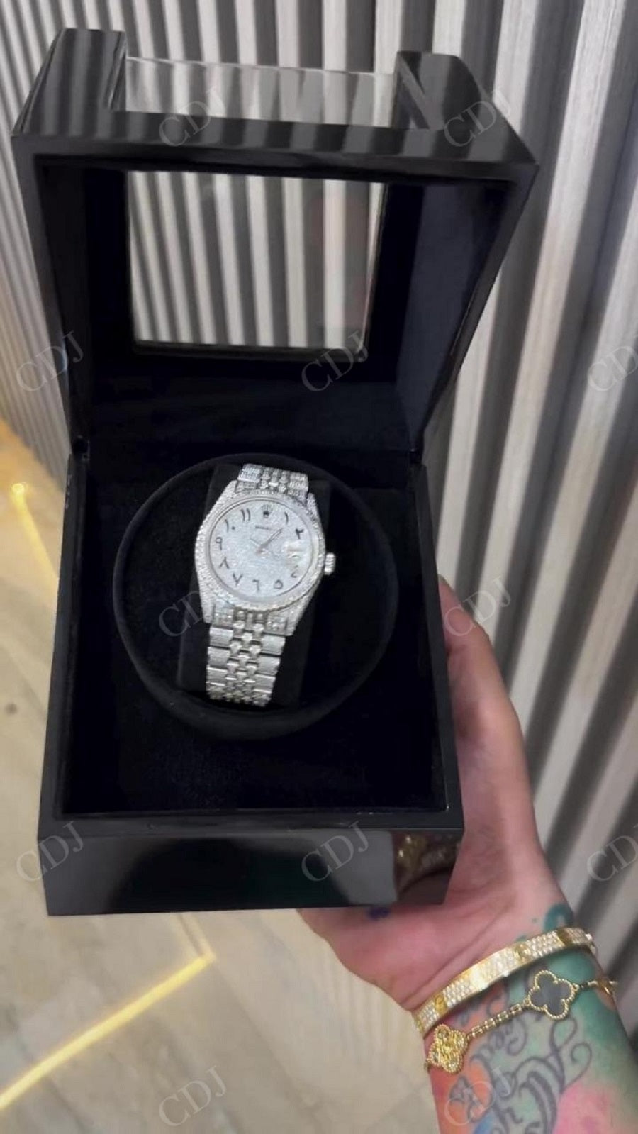 New Trends Iced Out Arabic Dial Full White Moissanite Rolex Watch hip hop jewelry CustomDiamJewel