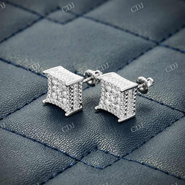 925 Silver Moissanitet Square Shape Cluster Hip Hop Earring hip hop jewelry customdiamjewel