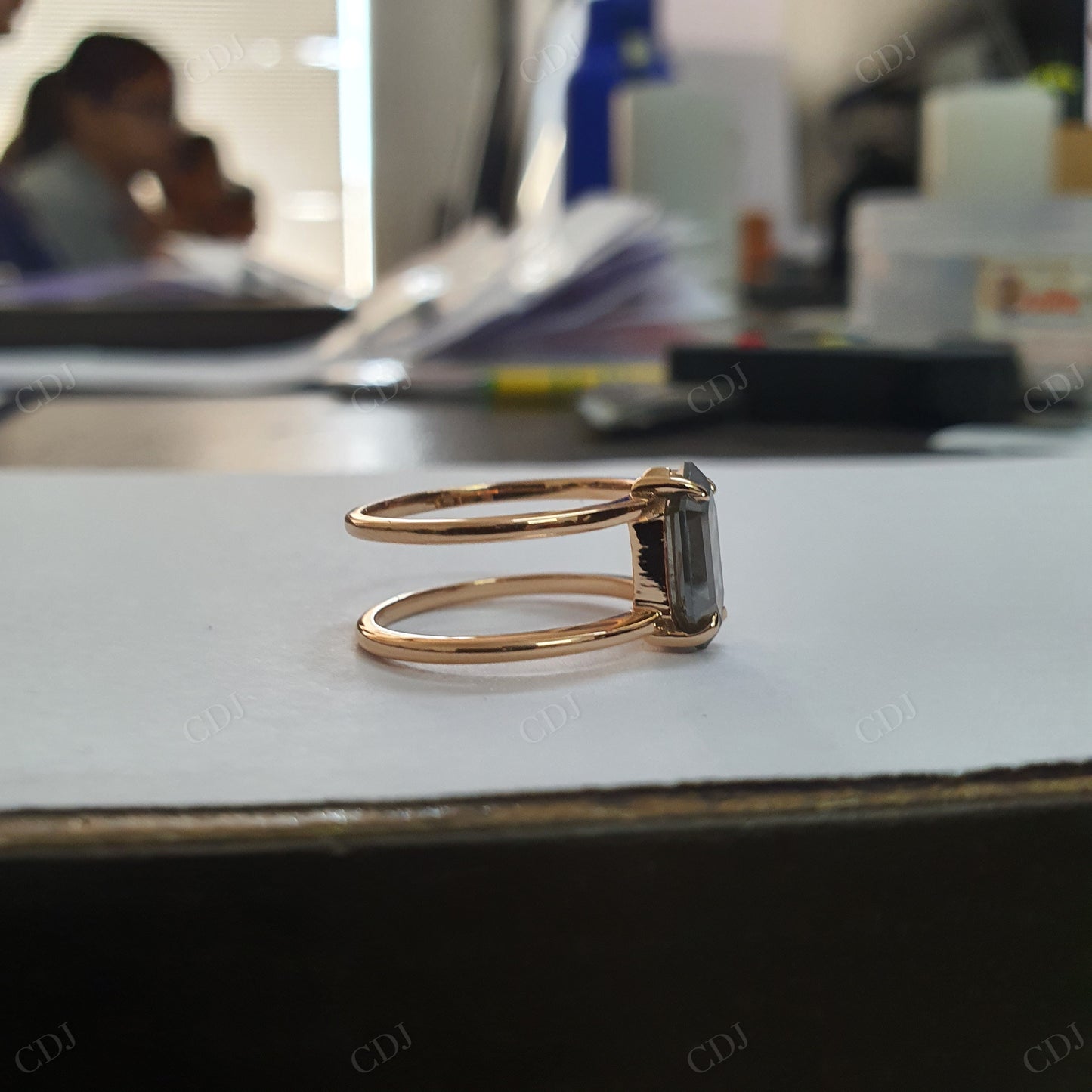 Hexagon Cut Salt and Pepper Moissanite Ring
