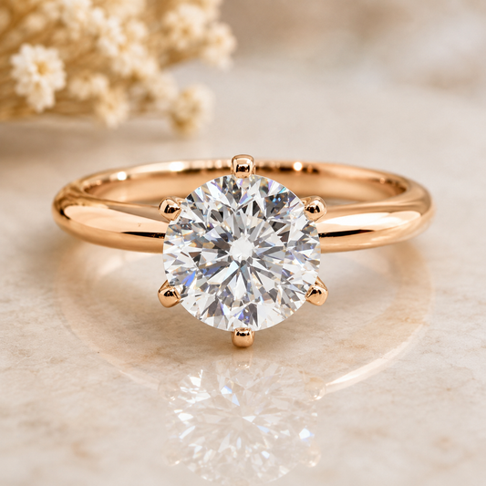 Six Prong Lab Grown Diamond Rose Gold Ring