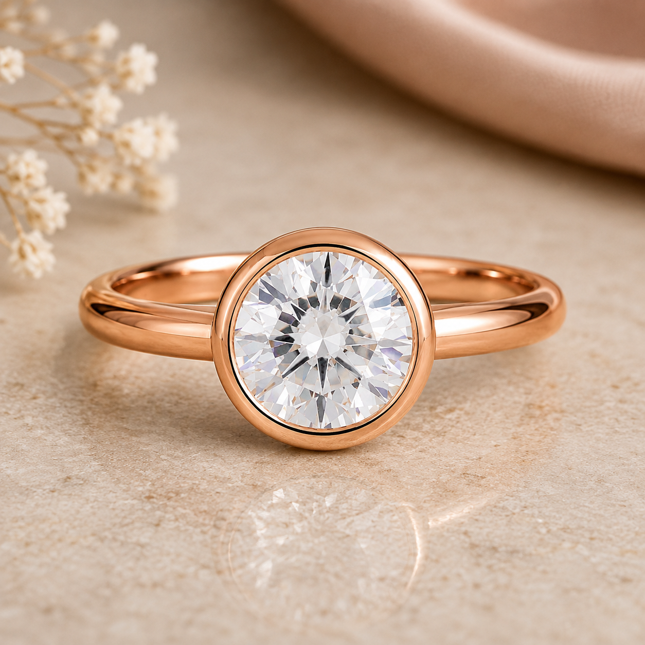 Bezel Set Solitaire Lab Grown Diamond Ring