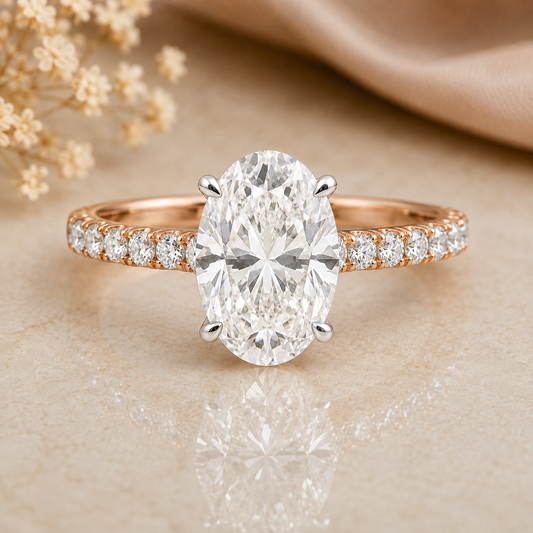 Two Tone Oval Cut Cluster Lab Grown Diamond Ring