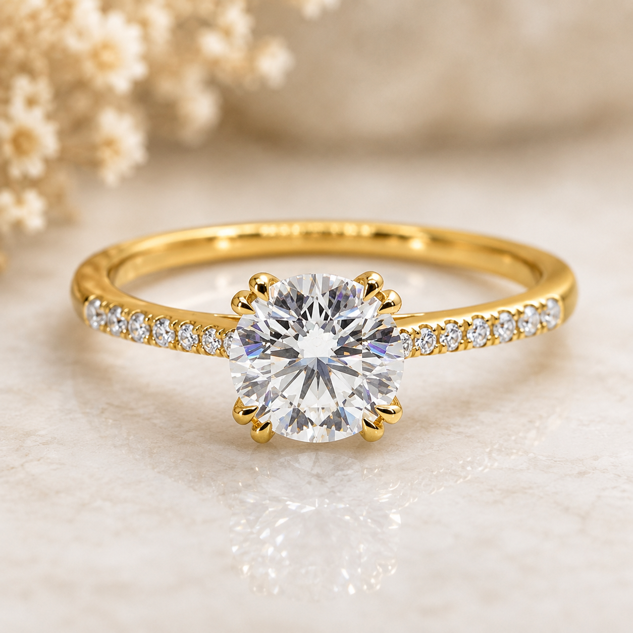 Double Prong Yellow Gold Lab Grown Diamond Ring