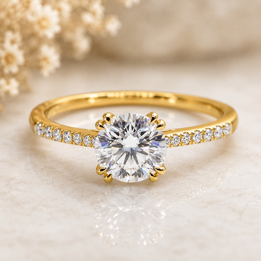 Double Prong Yellow Gold Lab Grown Diamond Ring