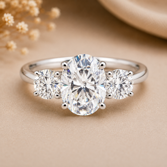 Three Stone Bubble Prong Lab Grown Diamond Gold Ring