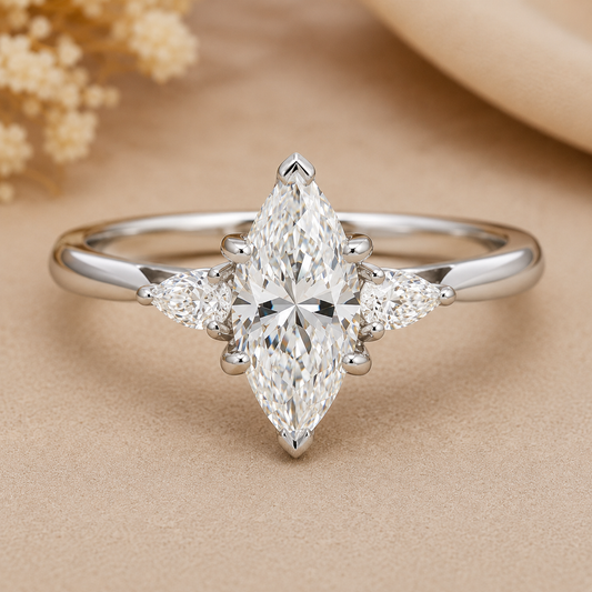Marquise Cut Lab Grown Diamond White Gold Ring