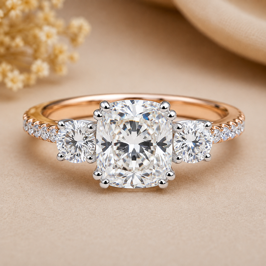 Two Tone Custer Lab Grown Diamond Engagement Gold Ring