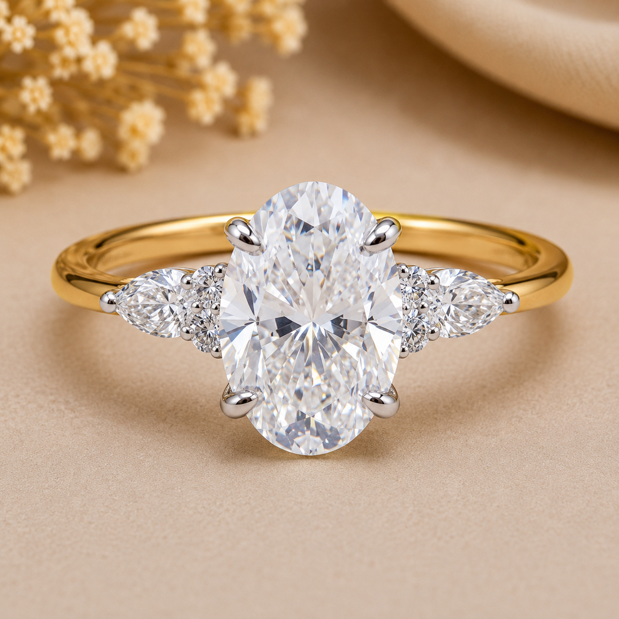 Two Tone Oval Cut Lab Grown Diamond Gold Ring