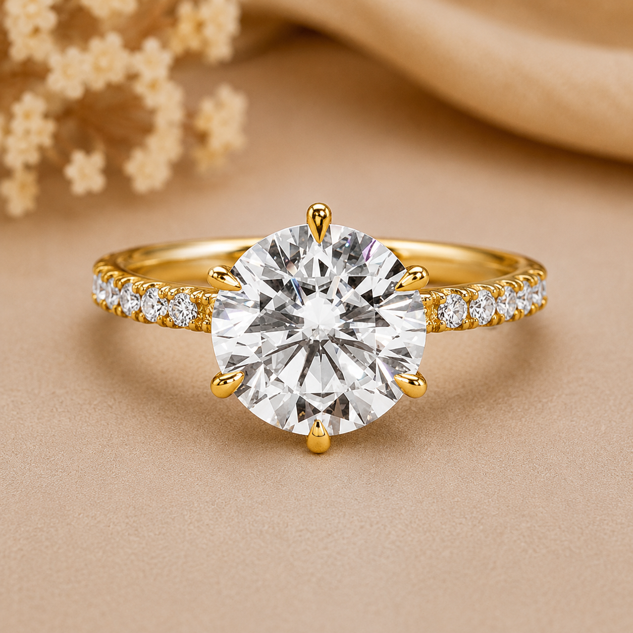 Six Prong Yellow Gold Lab Grown Diamond Cluster Ring
