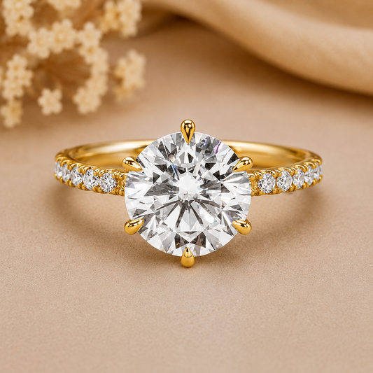Six Prong Yellow Gold Lab Grown Diamond Cluster Ring
