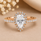 Pear Cut Halo Setting Lab Grown Diamond Gold Ring