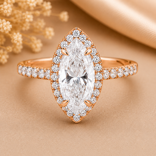 Marquise Cut Half Eternity Lab Grown Diamond Gold Ring
