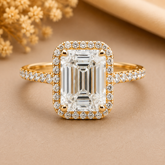 Emerald Cut Half Eternity Set Lab Grown Diamond Gold Ring