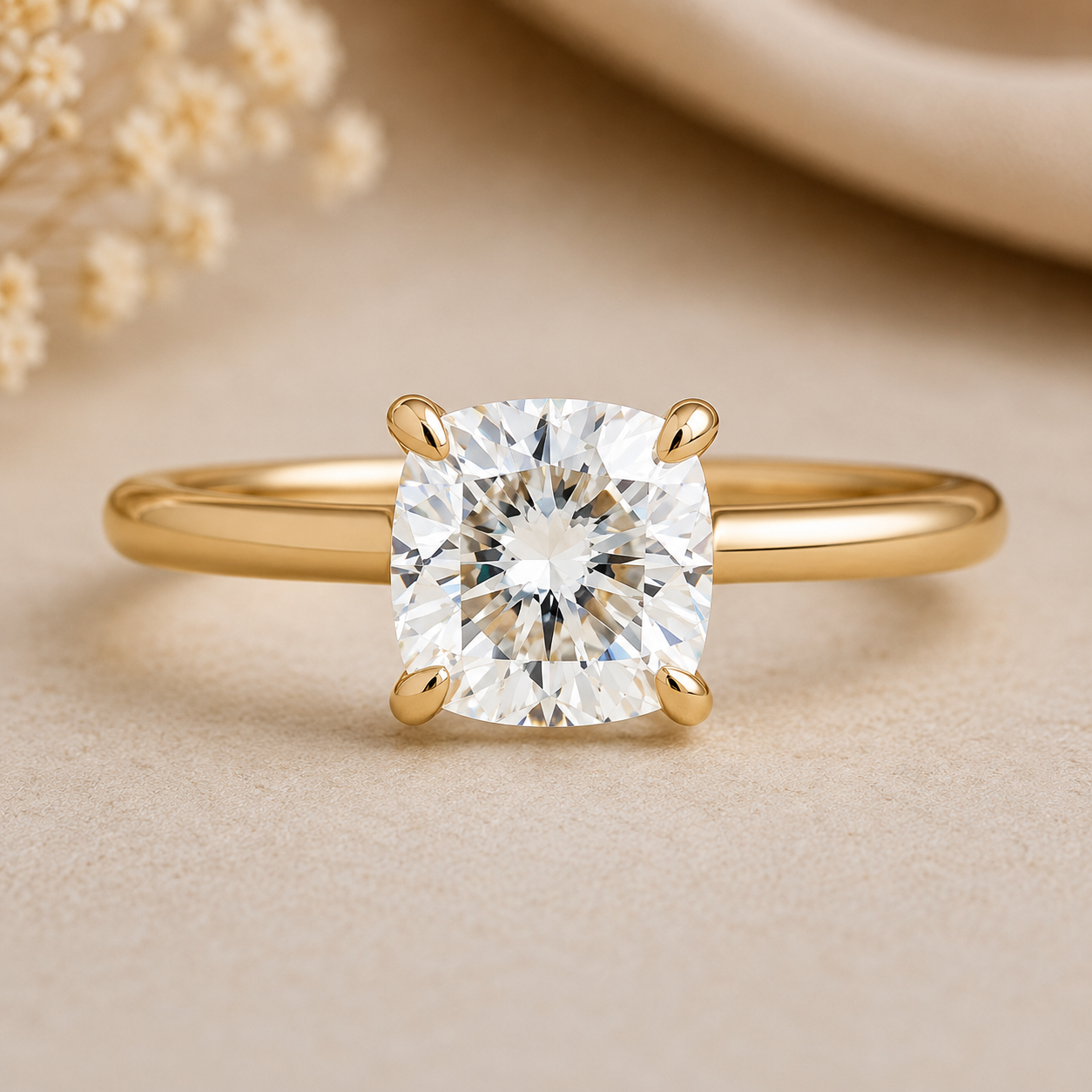 Cushion Cut Lab Grown Diamond Solitaire Ring