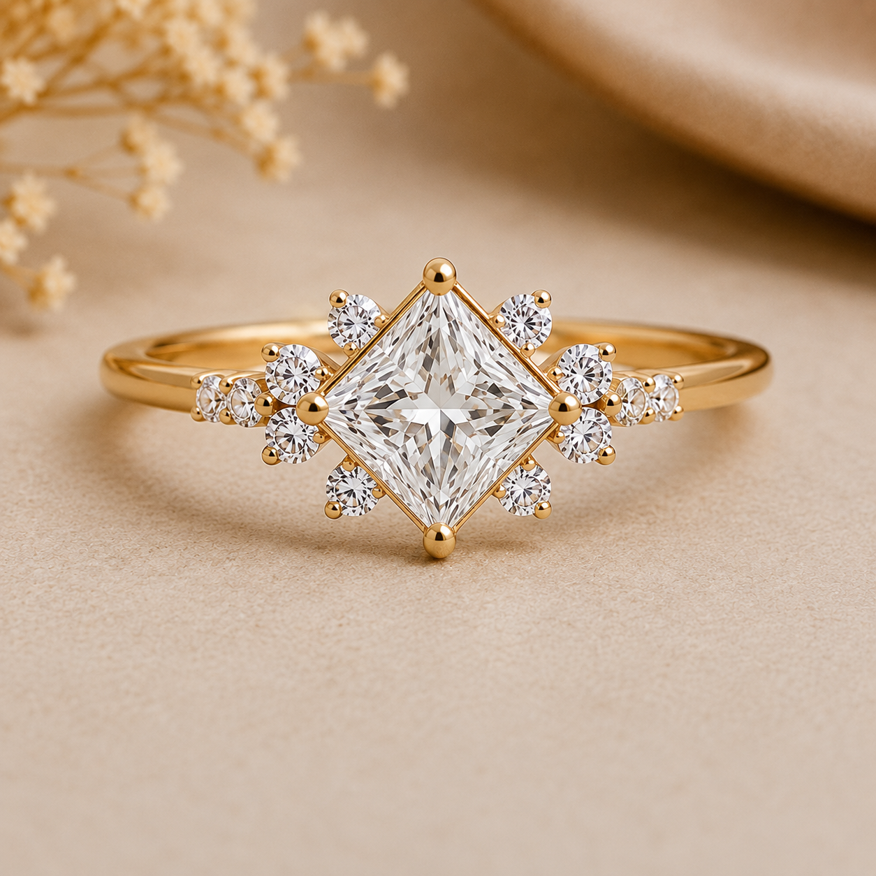 East West Lab Grown Diamond Cluster Gold Ring