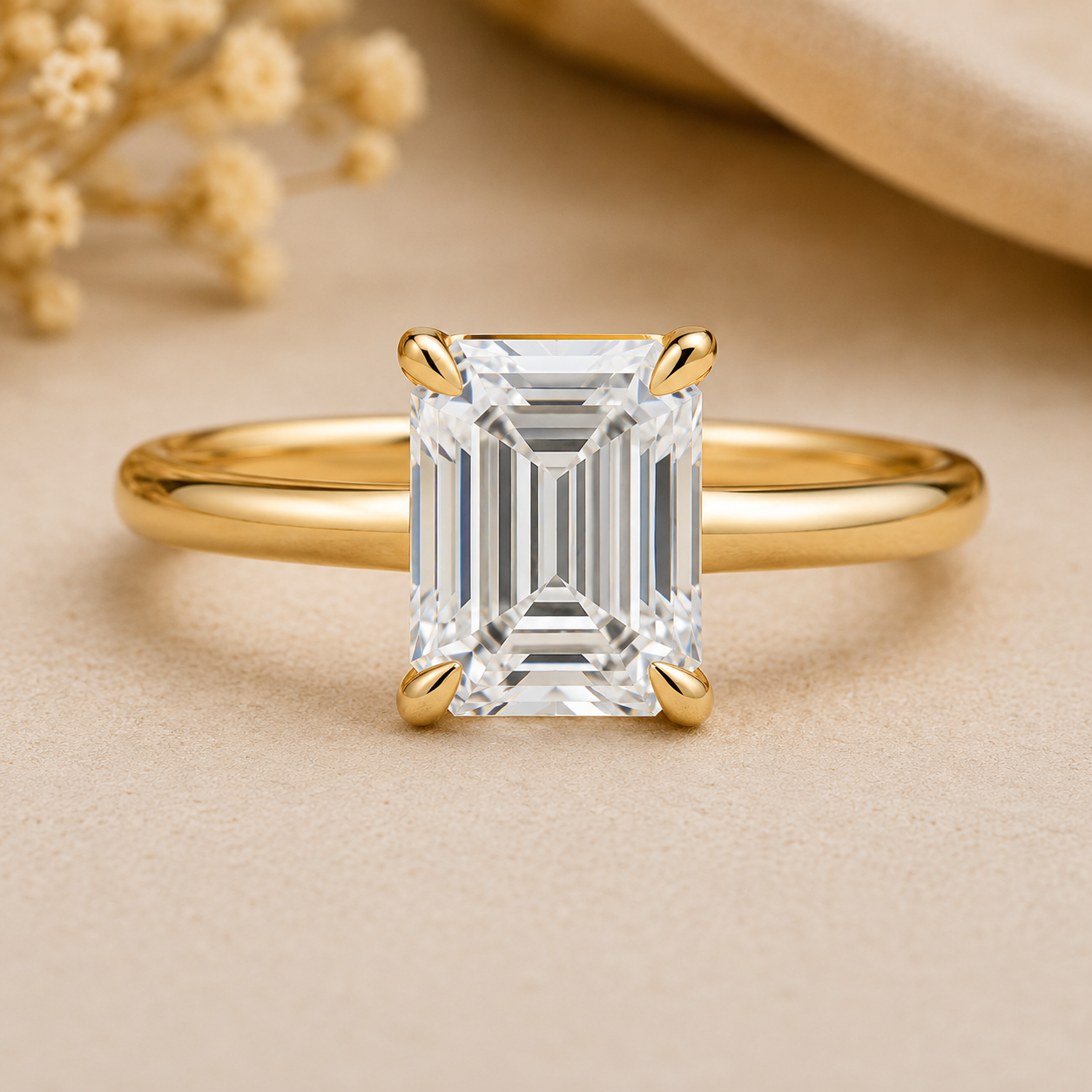 Emerald Cut Solitaire Lab Grown Diamond Gold Ring