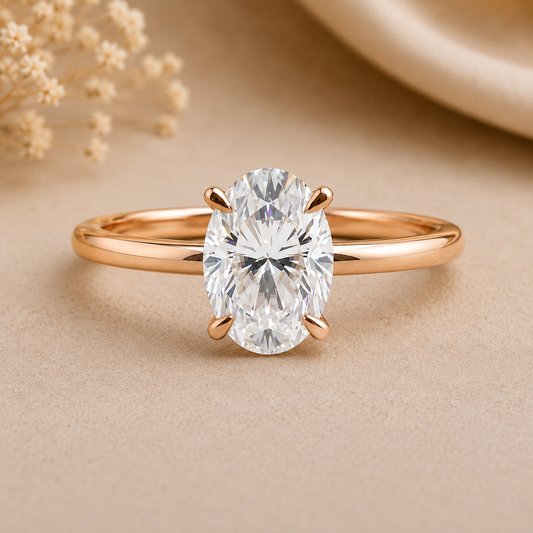 Hidden Halo Oval Cut Lab Grown Diamond Solid Gold Ring Engagement Ring customdiamjewel