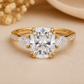 Elongated Cushion Cut Three Stone Engagement Gold Ring