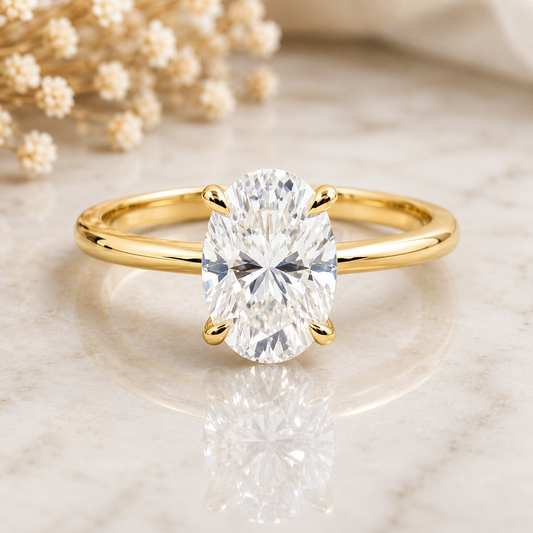 Hidden Halo Oval Cut Lab Diamond Gold Ring