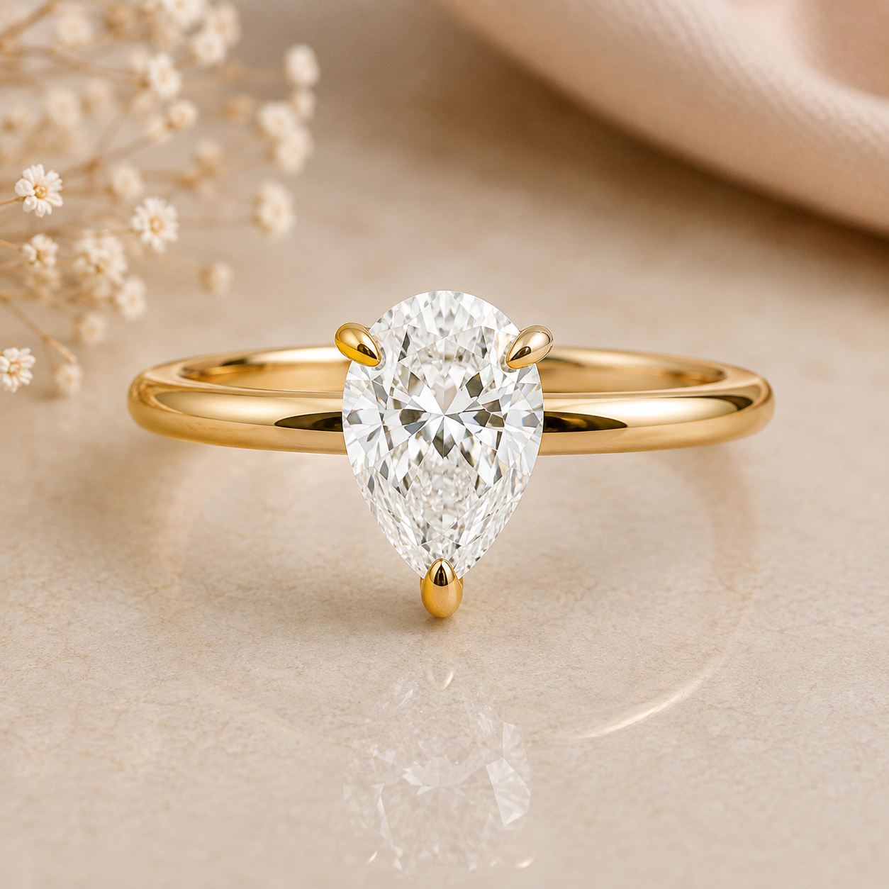 Pear Cut Rose Gold Lab Grown Diamond Ring