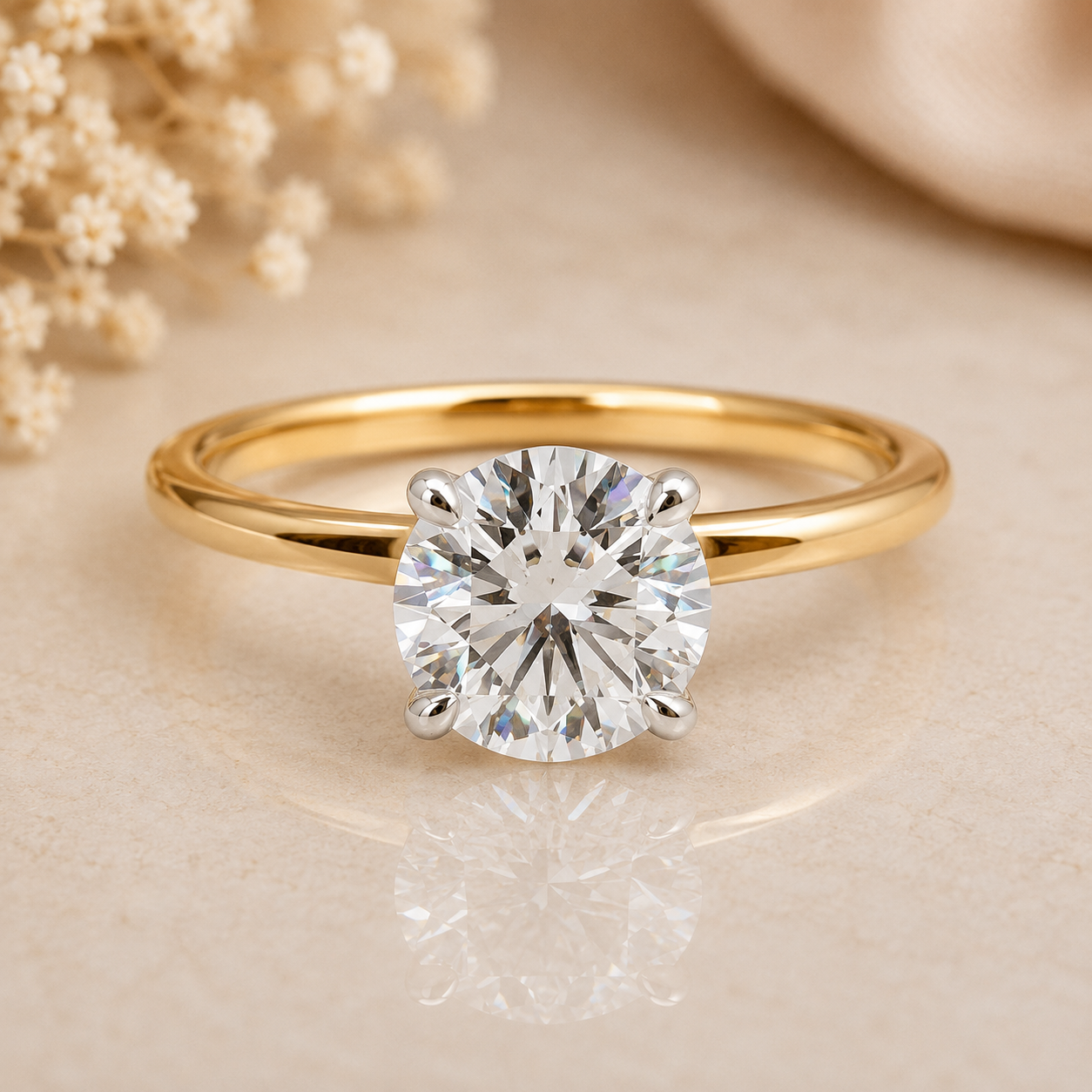 Solitaire Two Tone Lab Grown Diamond Solid Gold Ring