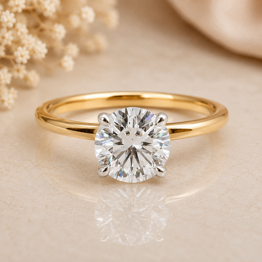 Solitaire Two Tone Lab Grown Diamond Solid Gold Ring