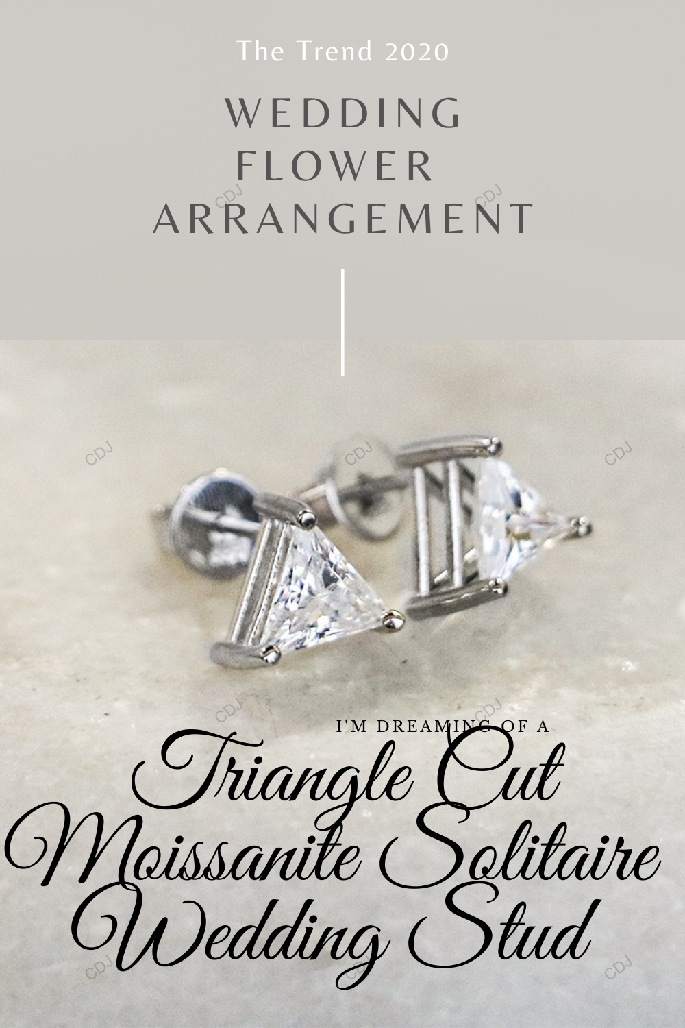 Triangle Shape CVD White Gold Earrings
