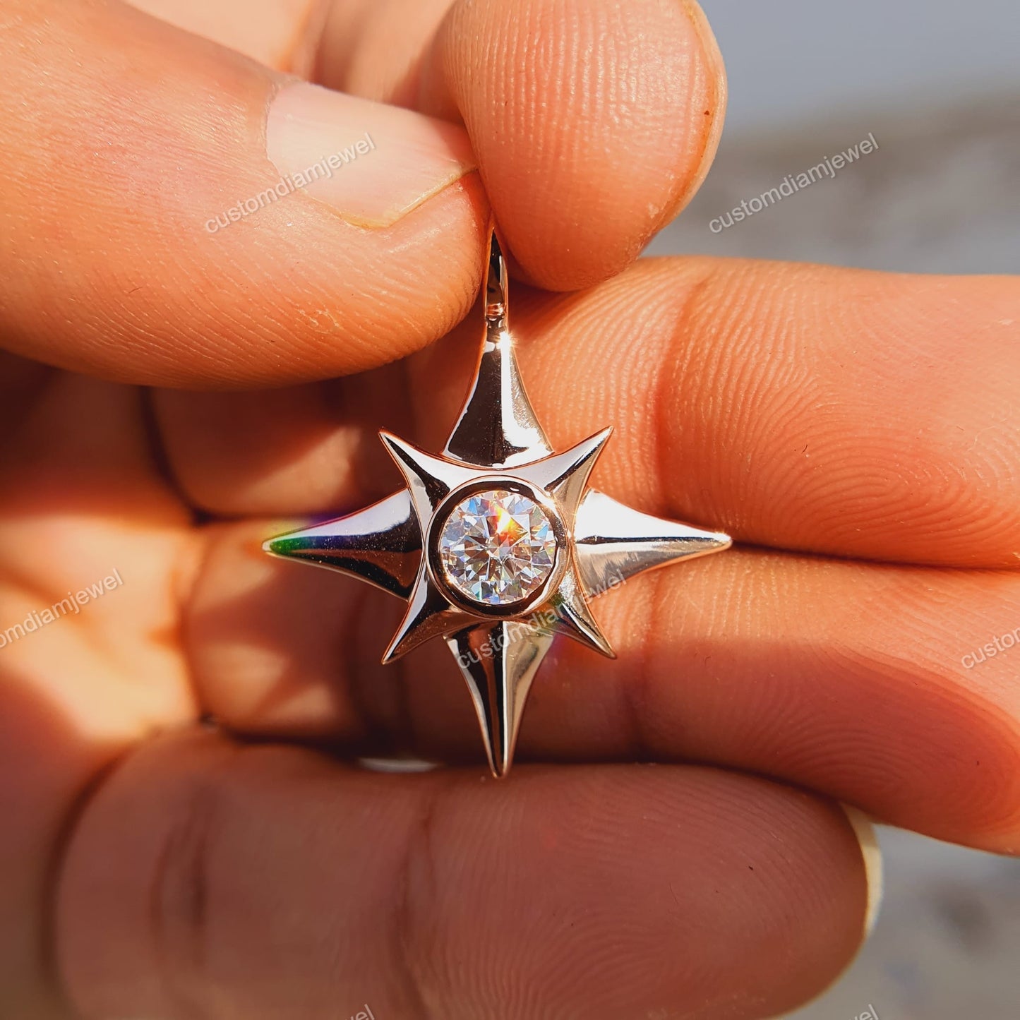 Custom 10k White Gold Starburst CVD Pendant