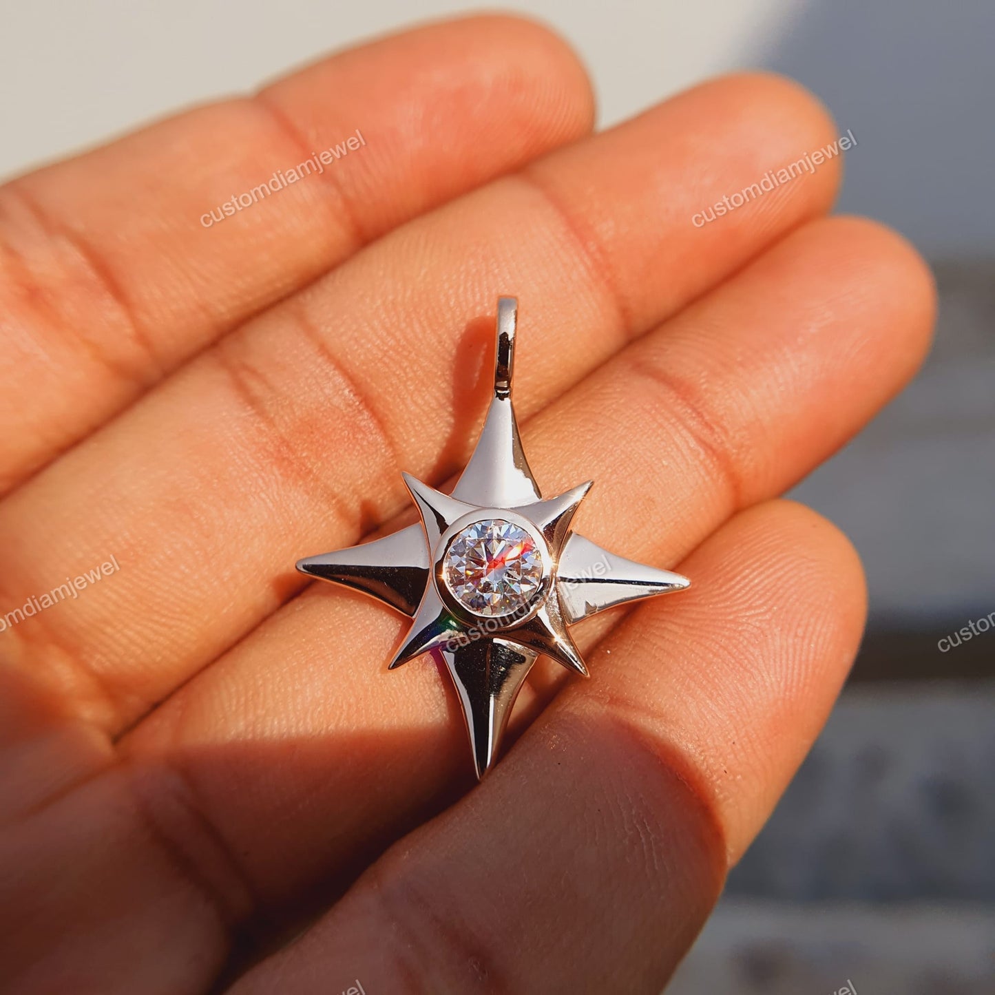 Custom 10k White Gold Starburst CVD Pendant