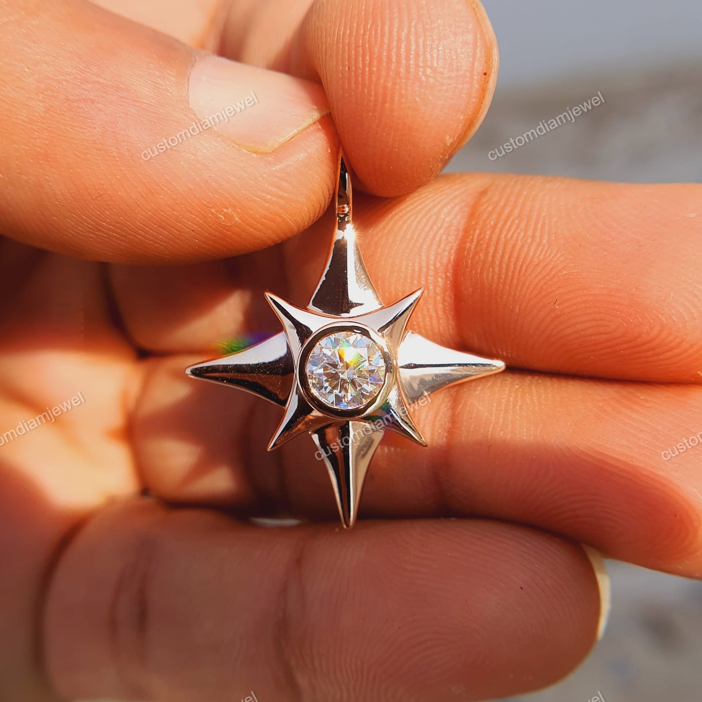 Custom 10k White Gold Starburst CVD Pendant